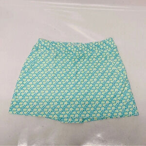 Jerdog Skort Skirt Large Pull On Athletic Pockets Nylon Green Print Golf Tennis